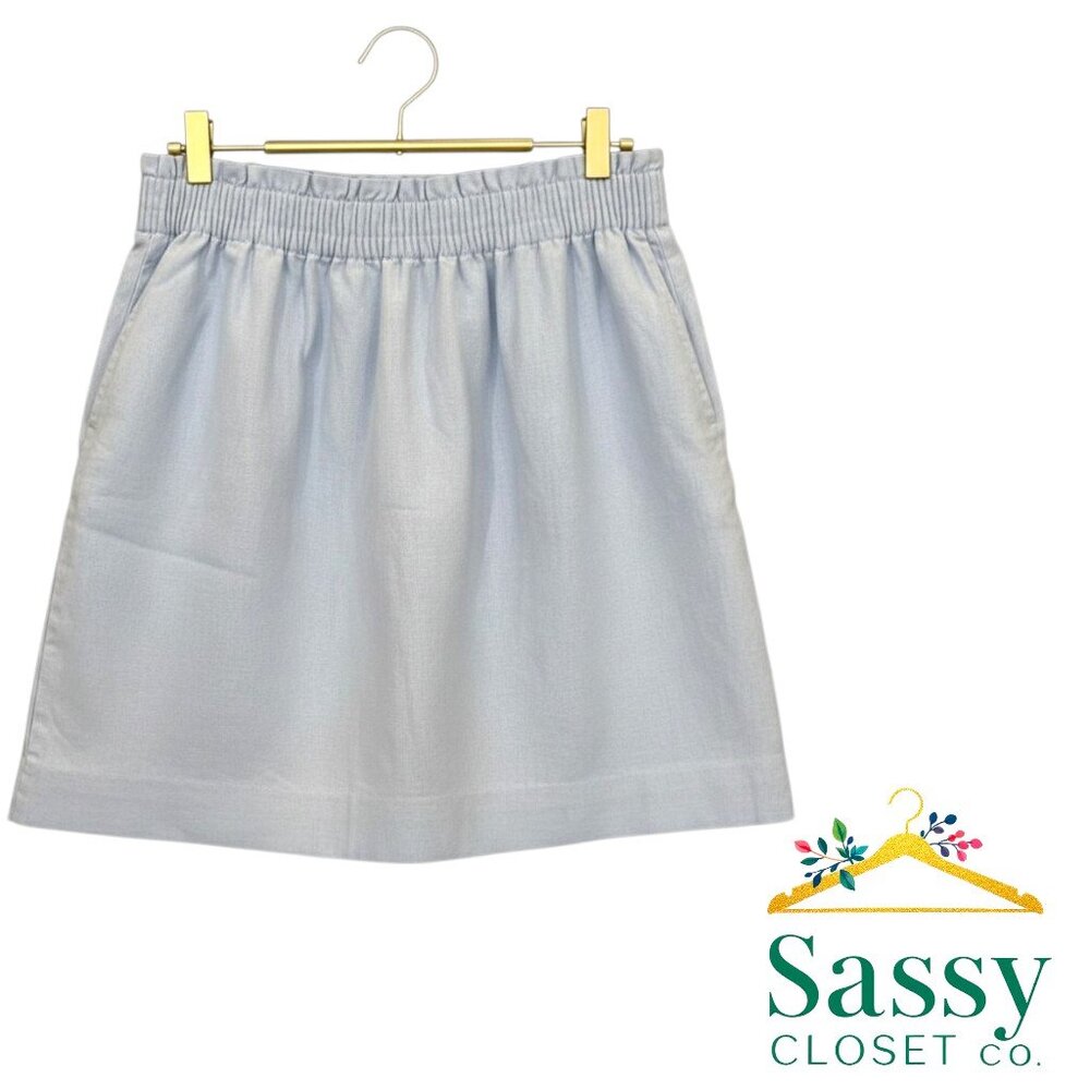 ✨ J. CREW Light Blue Linen Cotton Mini Skirt 8 Pockets Coastal EUC ⚓